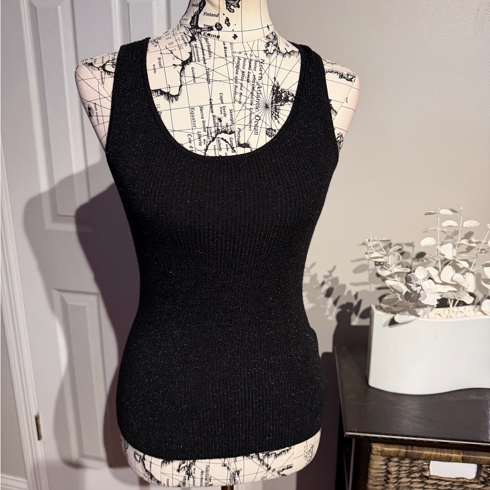 Will Smith Glitter Metallic Vintage y2k Sparkle cami knit Black racer ribbed L